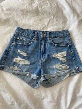 Classic Blue Distressed Denim Shorts - Women's